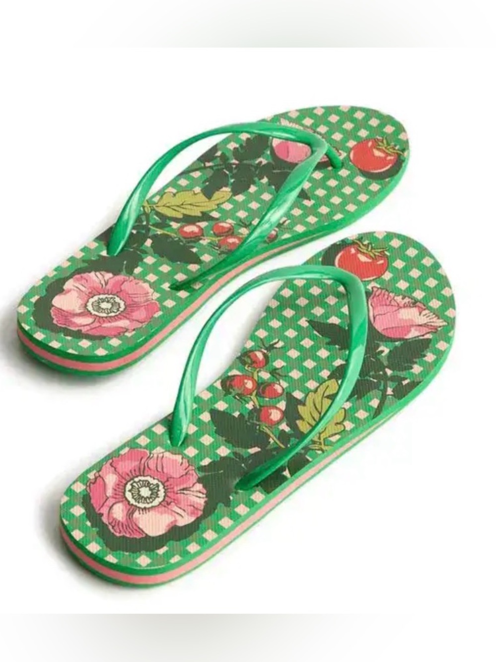 Vera Bradley Women's Printed Flip Flops Tomato Vines Kelly Green Size Medium 7/8